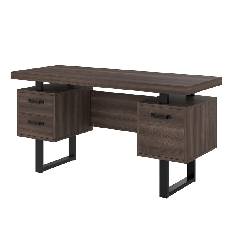 Bureau industriel effet bois noyer avec accents métaliques noirs MOMENTUMCASCD