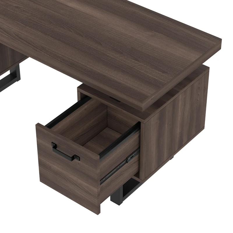 Bureau industriel effet bois noyer avec accents métaliques noirs MOMENTUMCASCD