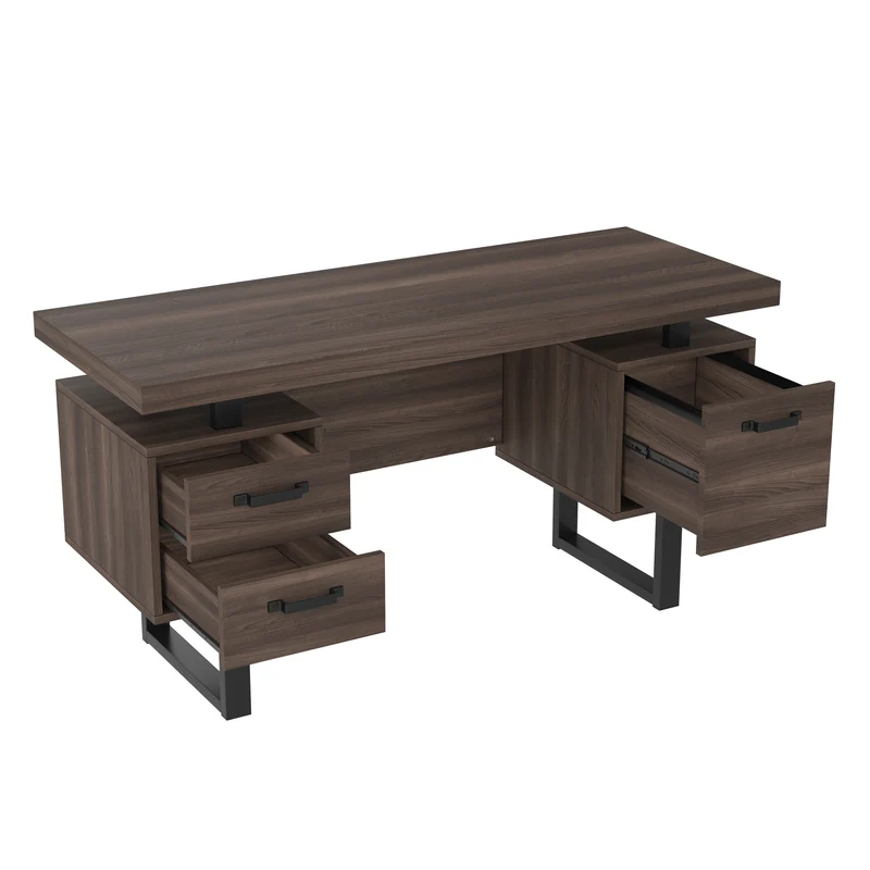 Bureau industriel effet bois noyer avec accents métaliques noirs MOMENTUMCASCD