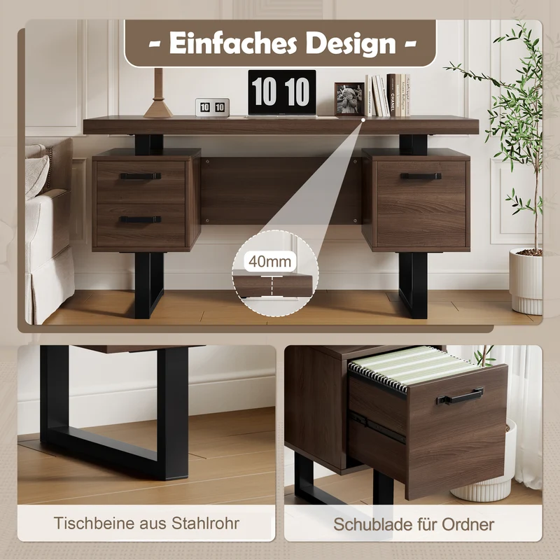 Bureau industriel effet bois noyer avec accents métaliques noirs MOMENTUMCASCD