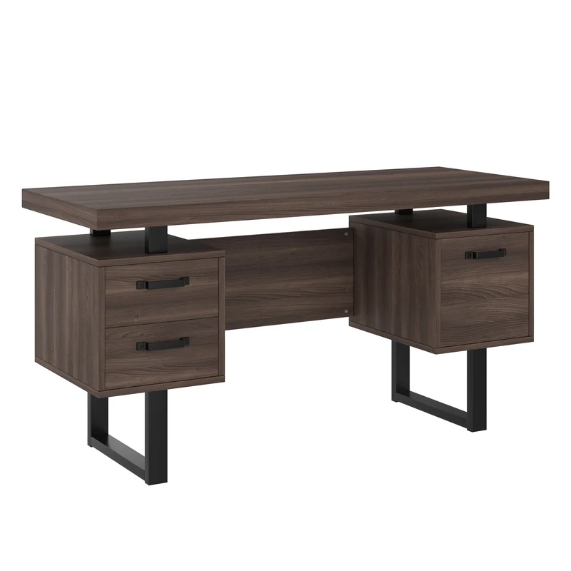 Bureau industriel effet bois noyer avec accents métaliques noirs MOMENTUMCASCD