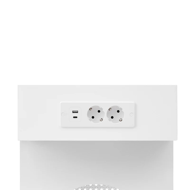 Console blanche pieds en rotin 2 tiroirs et avec prises & USB 120x35,5x76,5 cm MOMENTUMCLAR