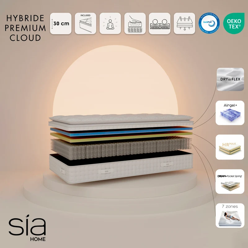 Matelas Hybride Premium Cloud 140x190cm