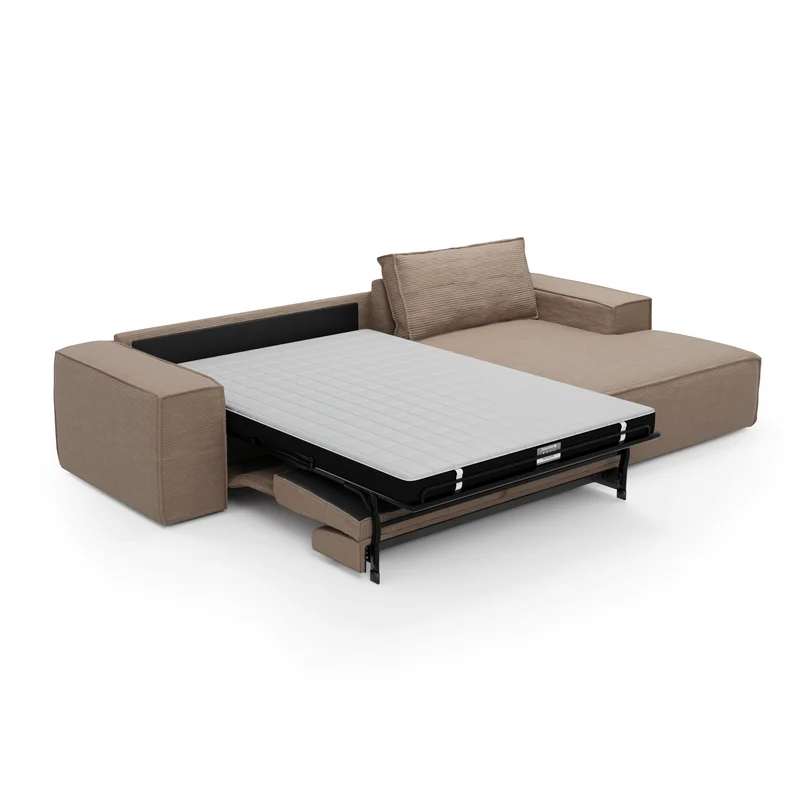 Canapé convertible angle droit matelas Dunlopillo 140cm JOAN Velours côtelé