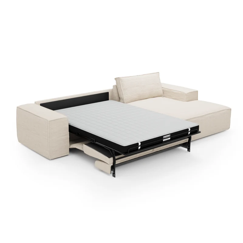Canapé convertible angle droit matelas Dunlopillo 140cm JOAN Velours côtelé