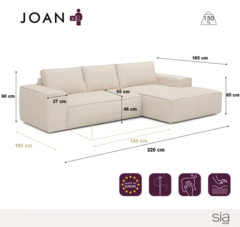 Canapé convertible angle droit matelas Dunlopillo 140cm JOAN Velours côtelé