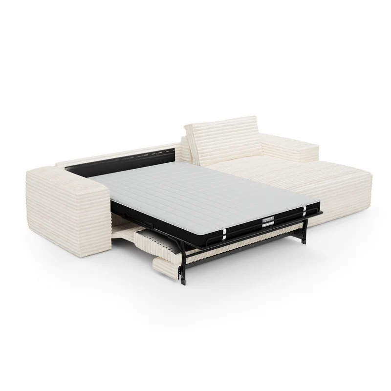 Canapé convertible angle droit matelas Dunlopillo 140cm JOAN Velours côtelé XXL