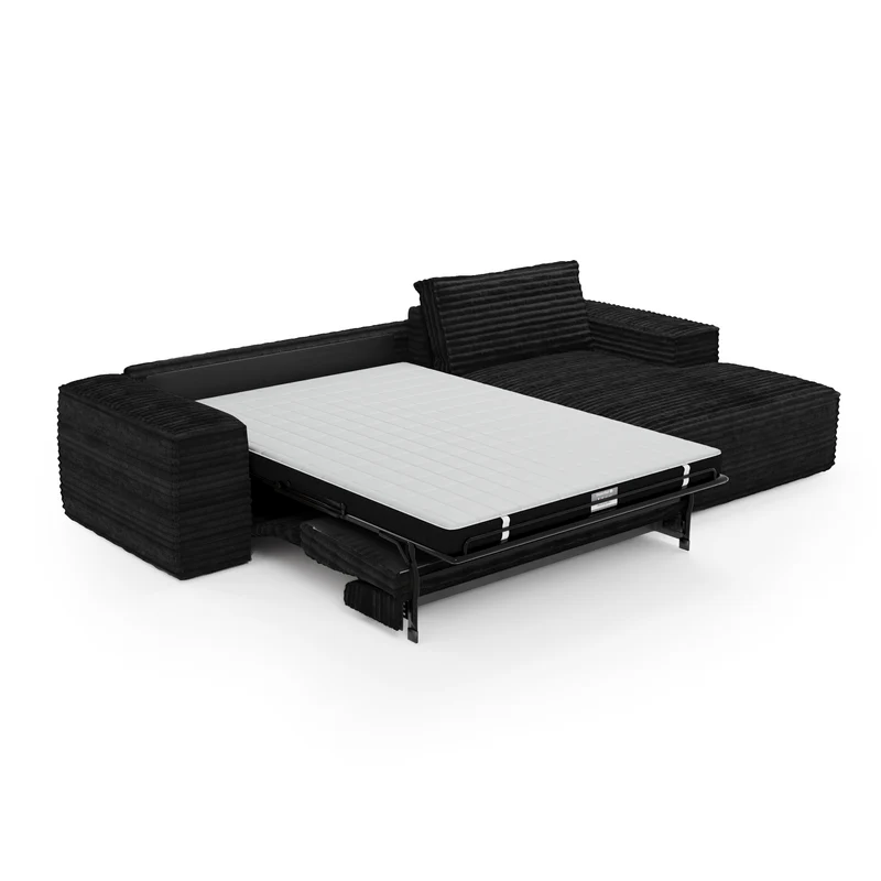 Canapé convertible angle droit matelas Dunlopillo 140cm JOAN Velours côtelé XXL