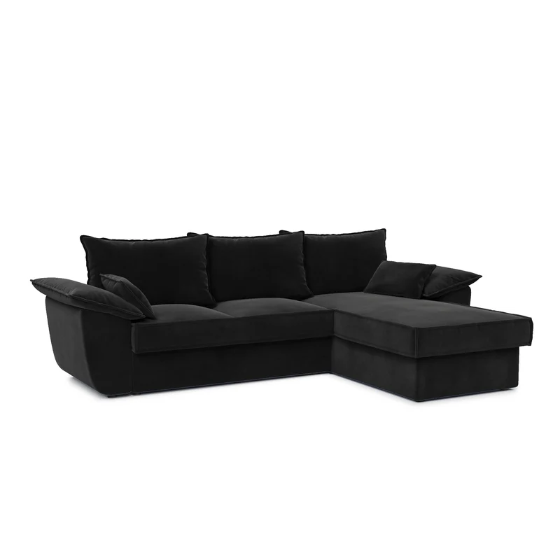 Canapé d'angle droit convertible SASHA Velours - Avec coffre de rangement