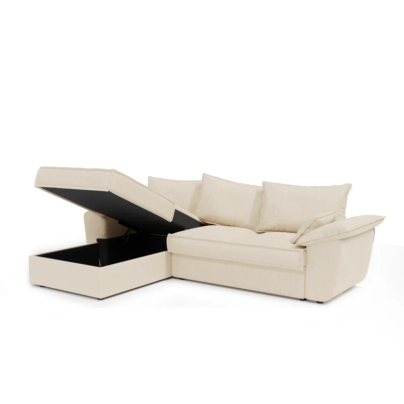 Canapé d'angle gauche convertible SASHA Velours côtelé - Avec coffre de rangement