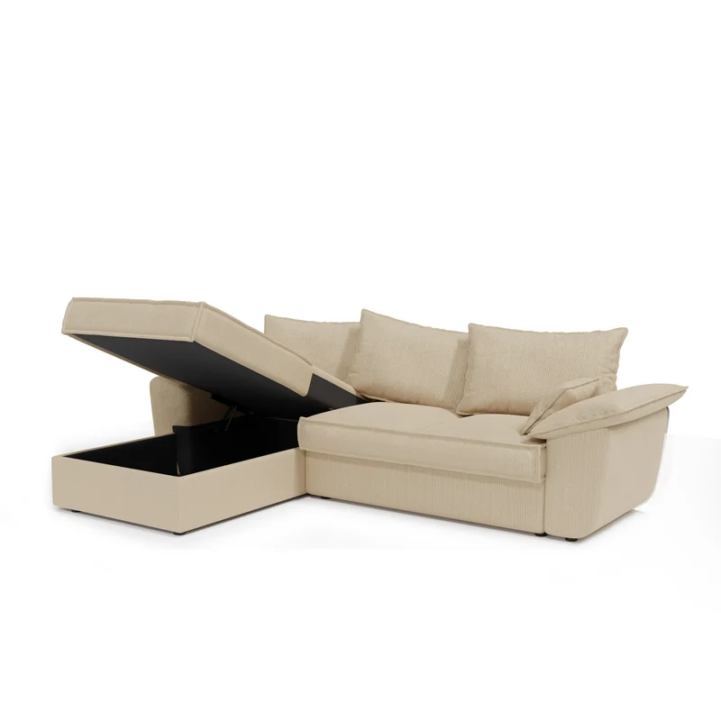 Canapé d'angle gauche convertible SASHA Velours côtelé - Avec coffre de rangement