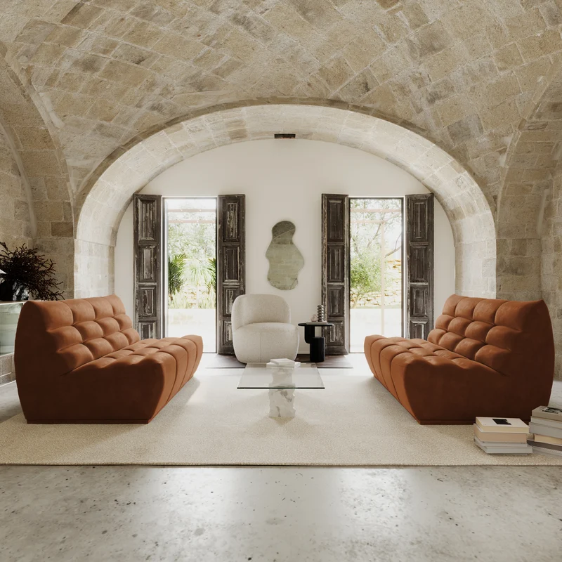 Canapé 3 places modulable JODY Tissu effet cuir vintage
