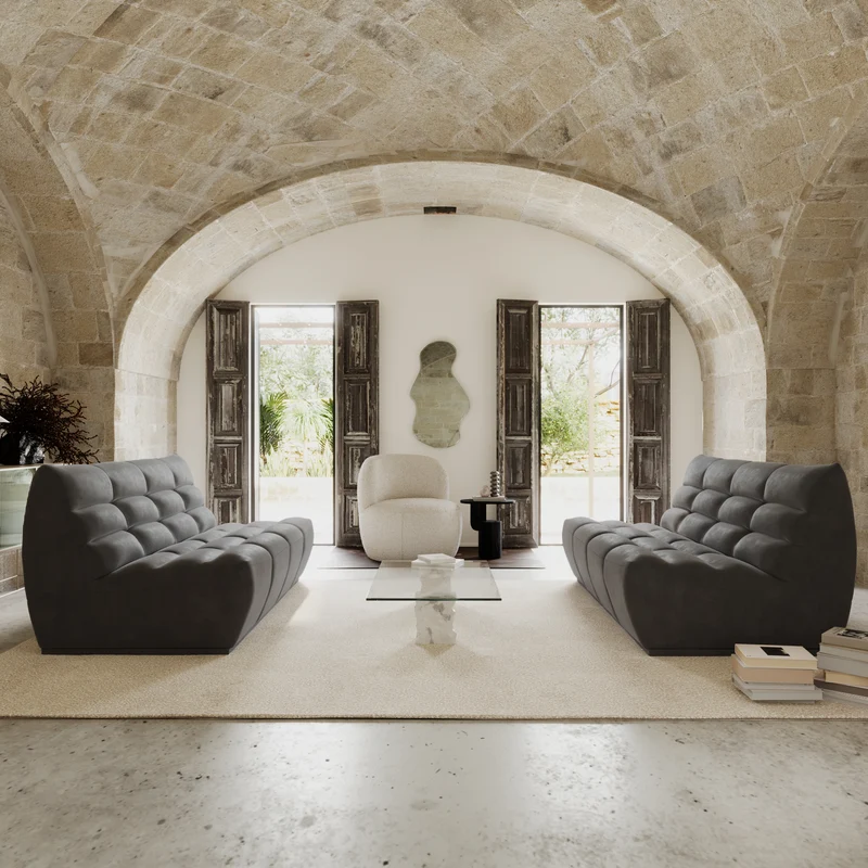 Canapé 3 places modulable JODY Tissu effet cuir vintage
