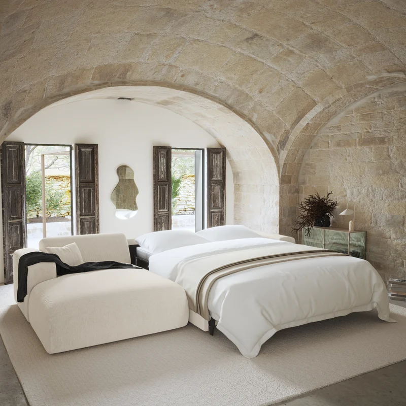Canapé angle gauche convertible express matelas Dunlopillo 140cm MYRA Velours côtelé