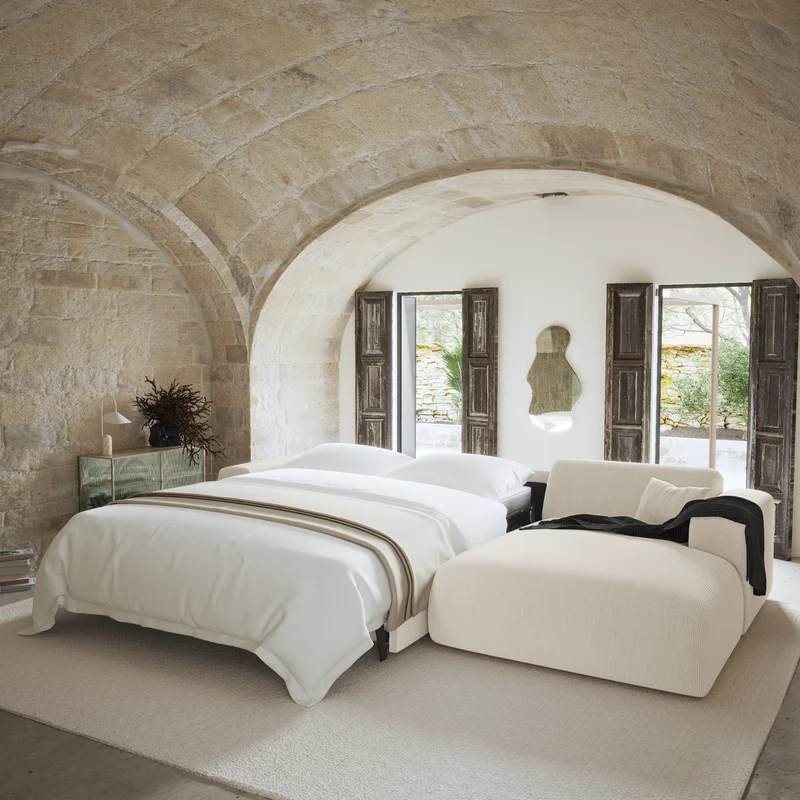 Canapé angle droit convertible express matelas Dunlopillo 140cm MYRA Velours Côtelé