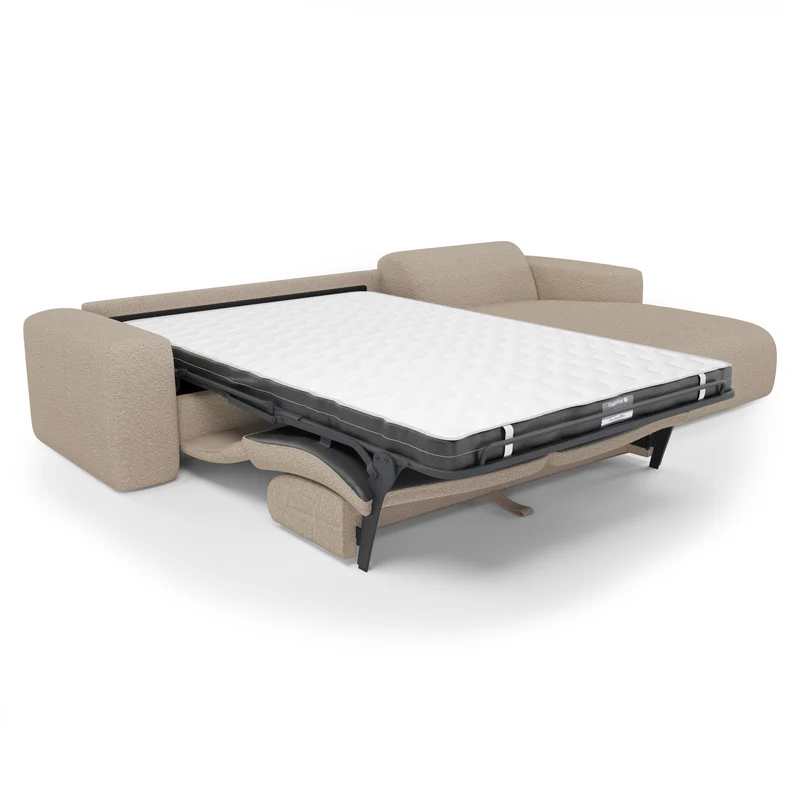 Canapé angle droit convertible express matelas Dunlopillo 140cm MYRA Tissu bouclette