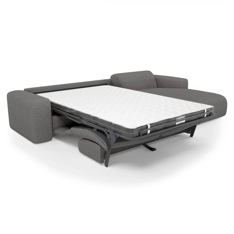 Canapé angle droit convertible express matelas Dunlopillo 140cm MYRA Tissu bouclette