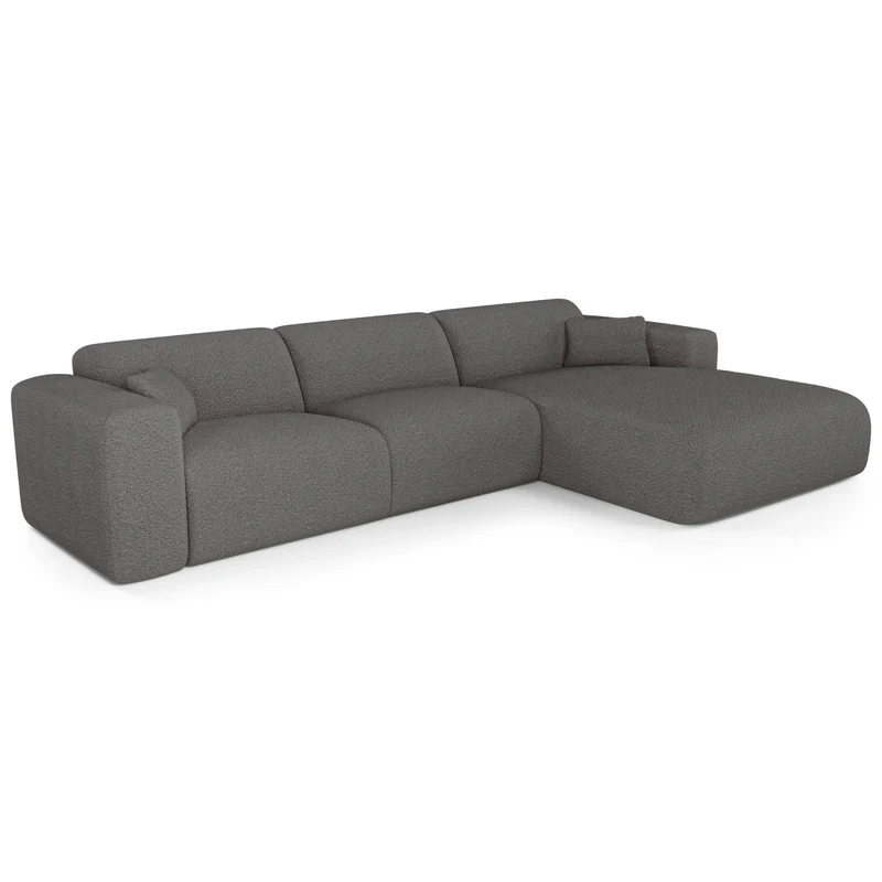 Canapé angle droit convertible express matelas Dunlopillo 140cm MYRA Tissu bouclette