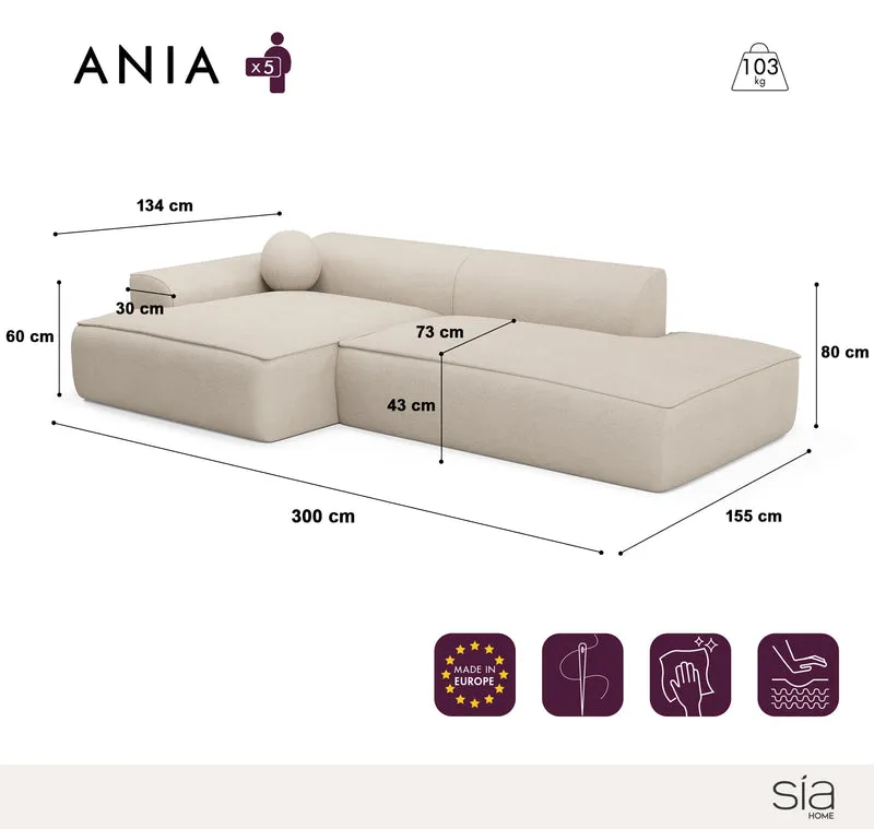 Canapé angle gauche 300cm ANIA Velours côtelé