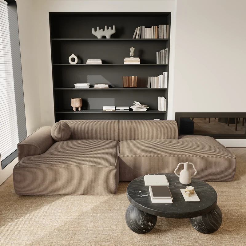 Canapé angle gauche 300cm ANIA Velours côtelé