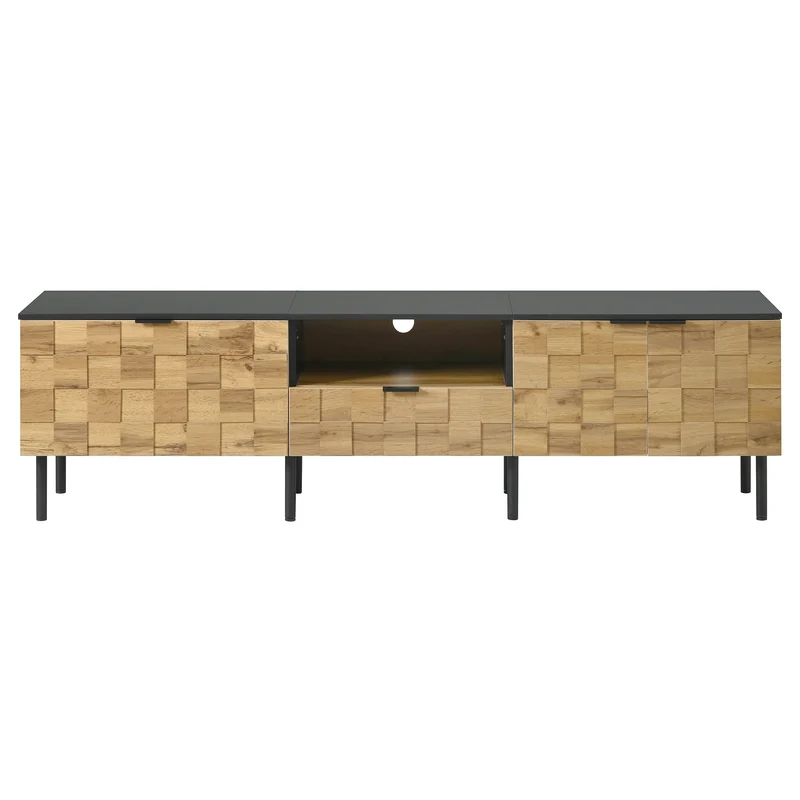 Meuble TV effet bois design damier 2 portes 1 tiroir 170cm ADJUSTSILKPRO
