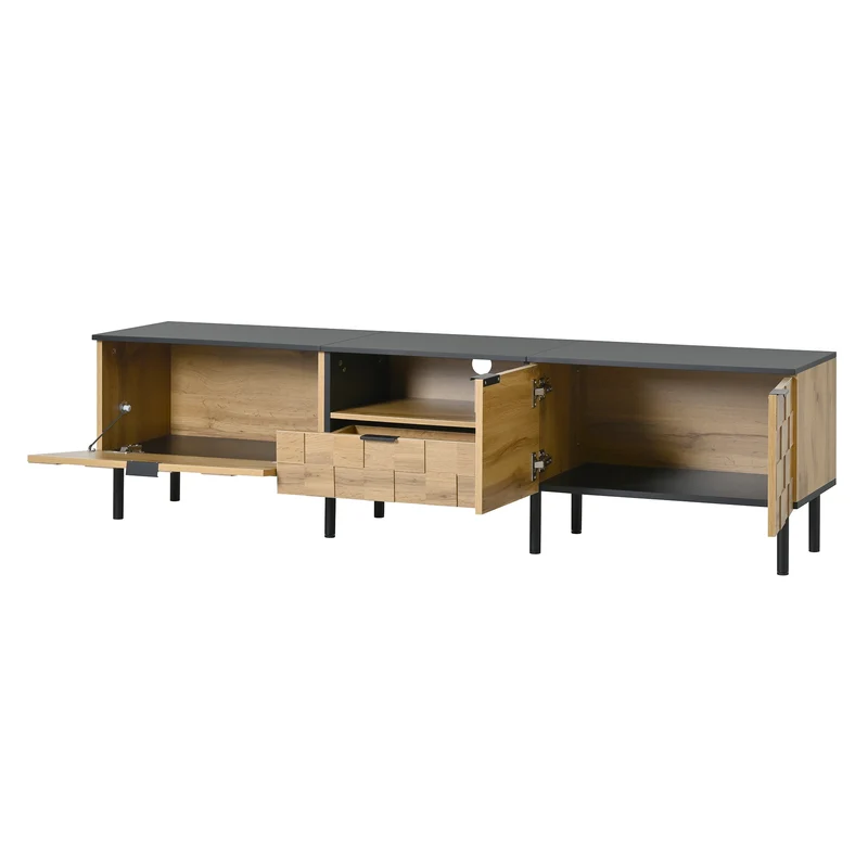 Meuble TV effet bois design damier 2 portes 1 tiroir 170cm ADJUSTSILKPRO