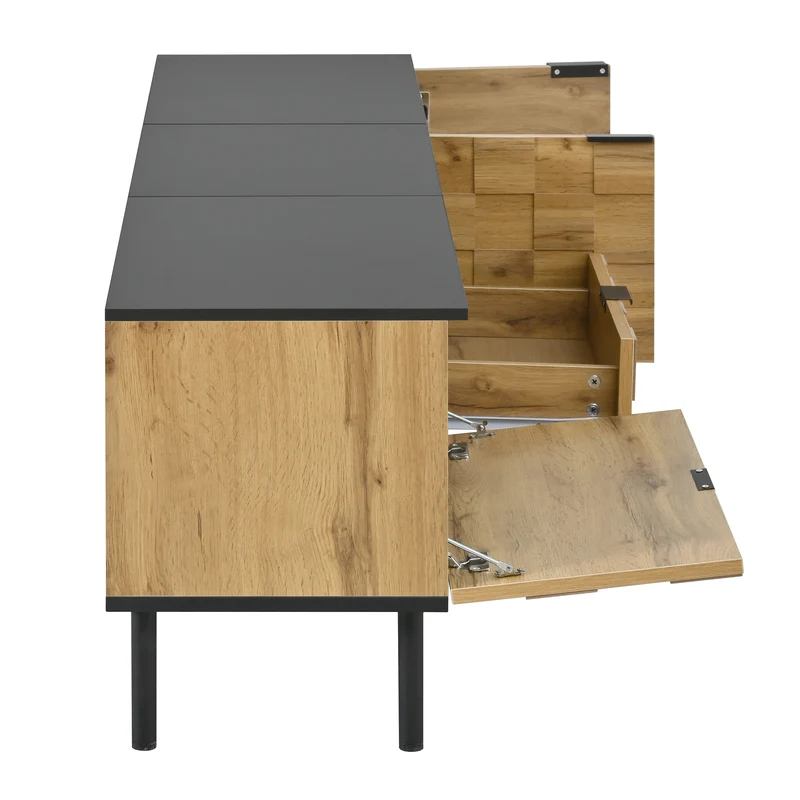 Meuble TV effet bois design damier 2 portes 1 tiroir 170cm ADJUSTSILKPRO