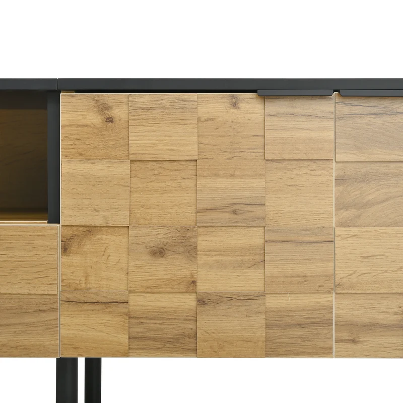 Meuble TV effet bois design damier 2 portes 1 tiroir 170cm ADJUSTSILKPRO