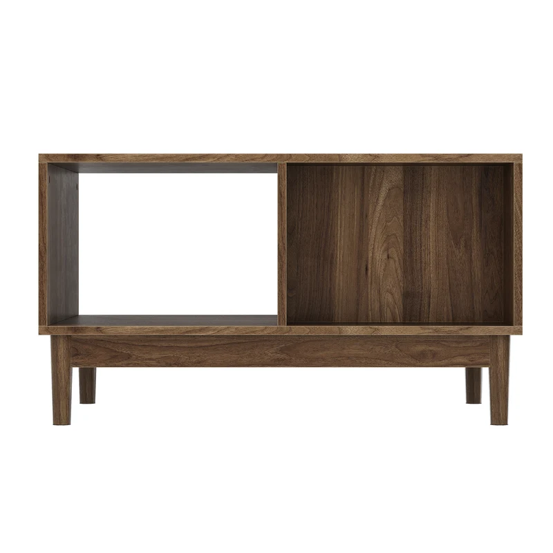 Table basse effet noyer design latte 1 tiroir et niche ouvertes 80x50x45cm ADJUSTWICKERELITE