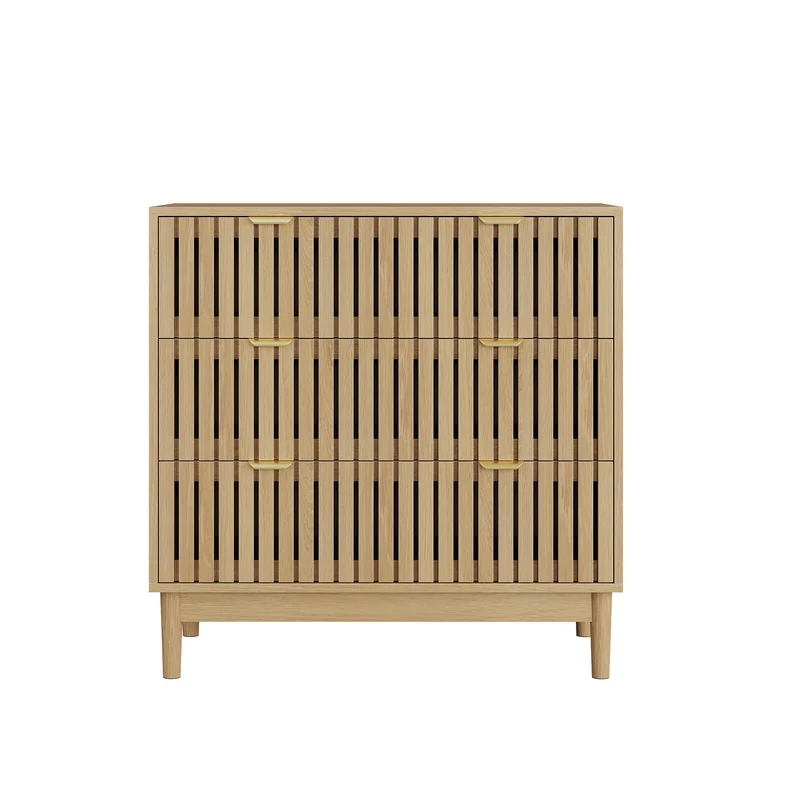 Buffet design latte effet chêne 3 tiroirs 80x39x80cm PEARLPINNACLE