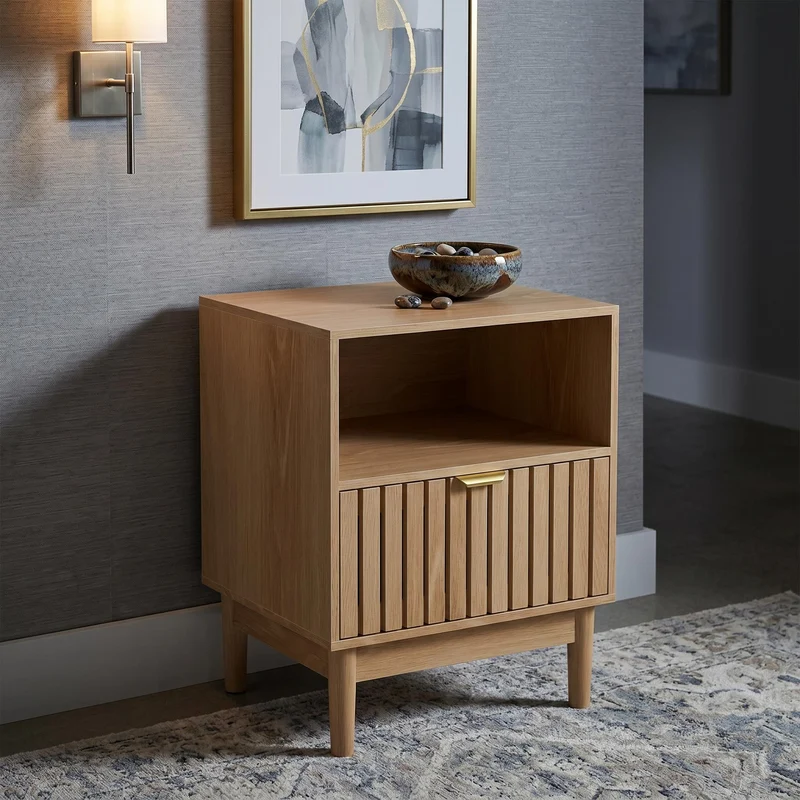 Table de chevet design latte effet chêne 1 tiroir ADJUSTWOOLPRO