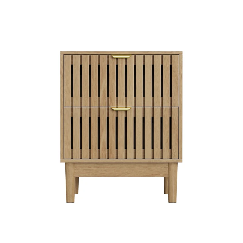 Table de chevet design latte effet chêne 2 tiroirs ALUMINUMARMOIRE