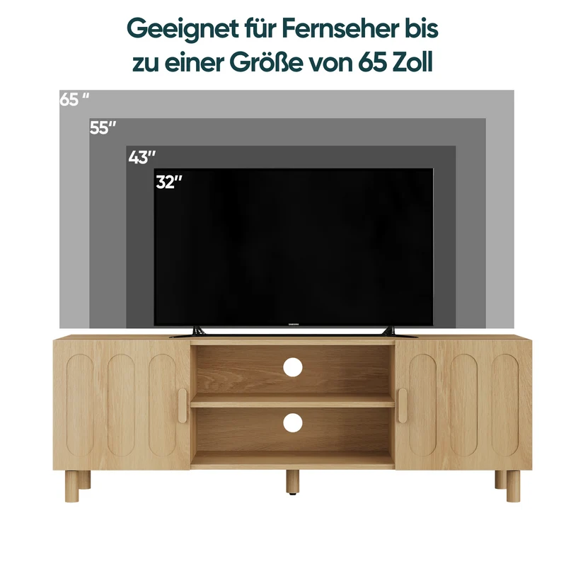 Meuble TV effet chêne 2 portes détails arrondis 140x40x46cm ADJUSTALUMINUMPRIME