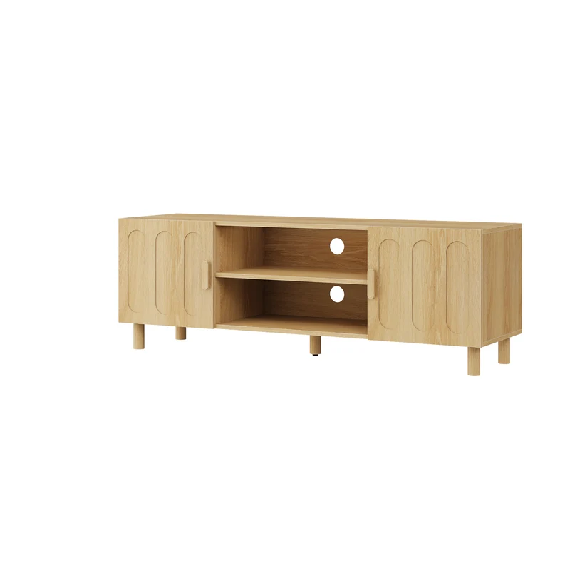 Meuble TV effet chêne 2 portes détails arrondis 140x40x46cm ADJUSTALUMINUMPRIME