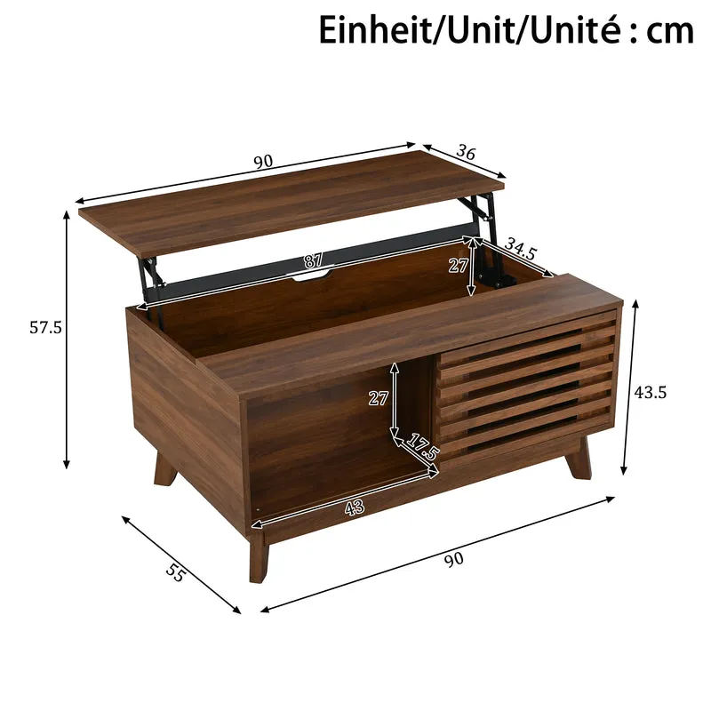 Table basse revelable réglable en hauteur effet noyer 90x55x57,5 cm ADJUSTCHEST