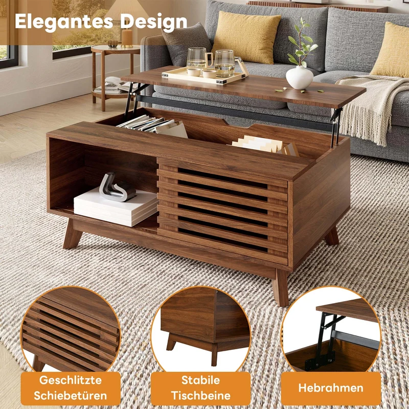Table basse revelable réglable en hauteur effet noyer 90x55x57,5 cm ADJUSTCHEST