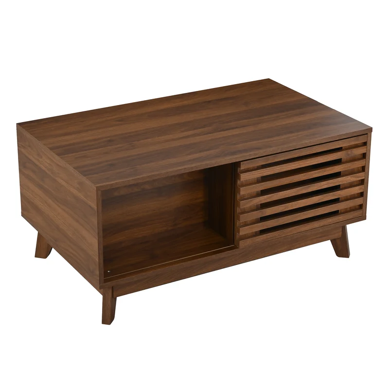 Table basse revelable réglable en hauteur effet noyer 90x55x57,5 cm ADJUSTCHEST