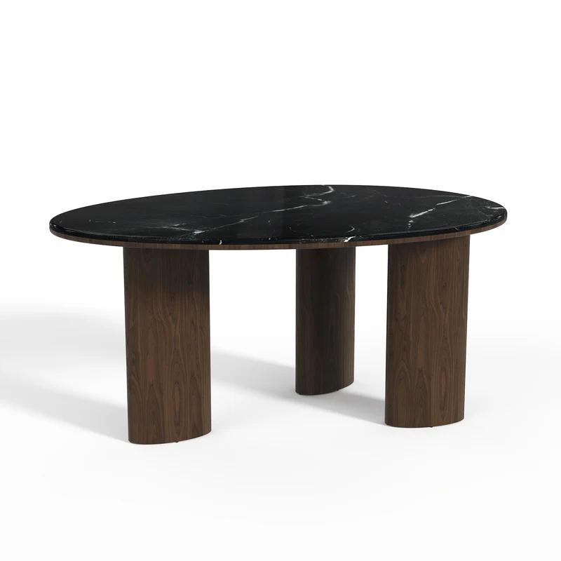 Table à manger LUCCA marbre naturel et bois noyer foncé 160cm