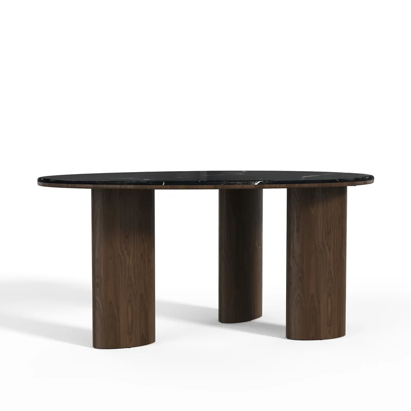 Table à manger LUCCA marbre naturel et bois noyer foncé 160cm
