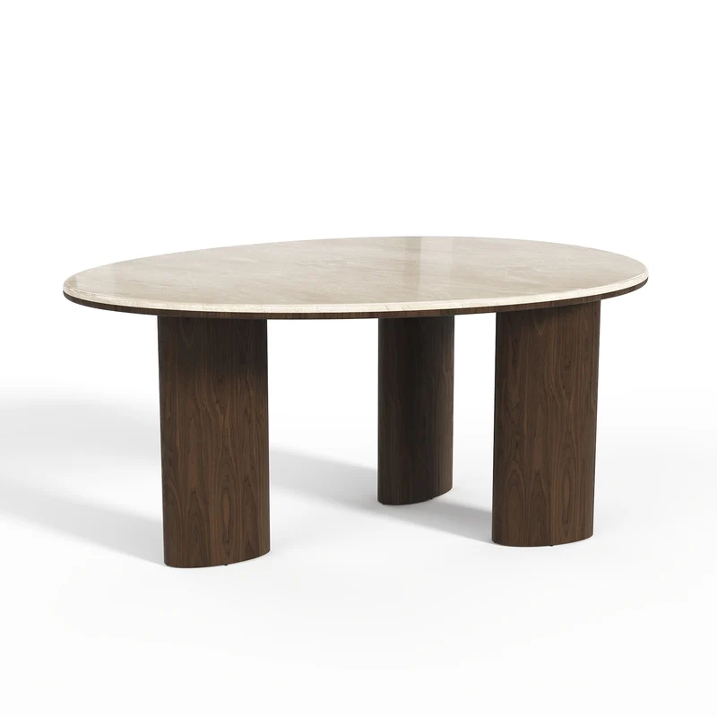 Table à manger LUCCA marbre naturel et bois noyer foncé 160cm