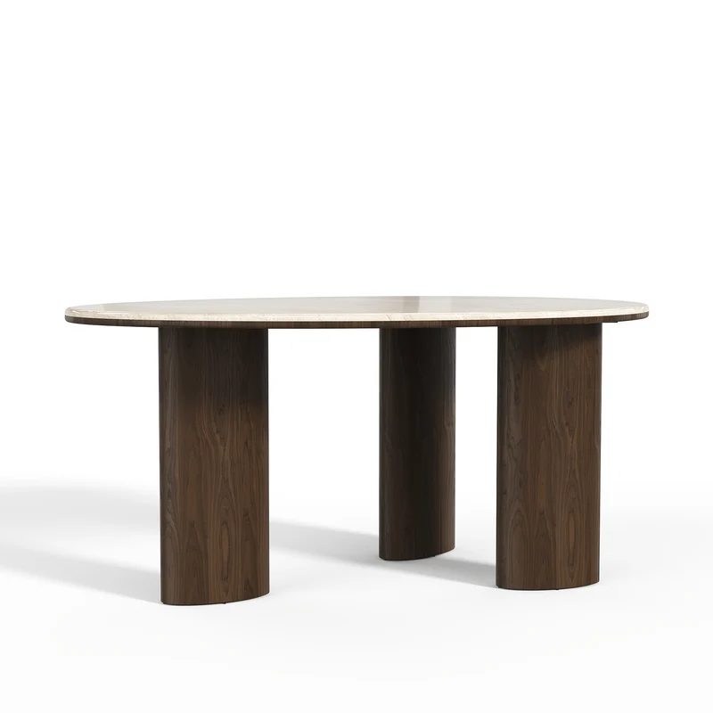 Table à manger LUCCA marbre naturel et bois noyer foncé 160cm