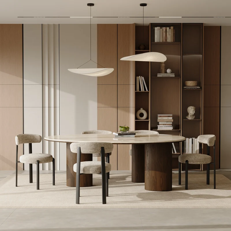 Table à manger LUCCA marbre naturel et bois noyer foncé 160cm