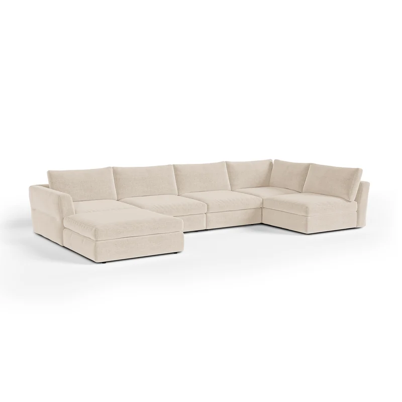 Canapé grand angle modulable 8 places NEST tissu tramé toucher doux beige