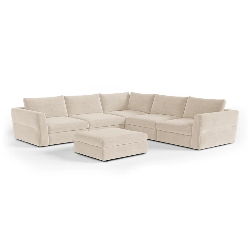 Canapé d'angle panoramique modulable 8 places NEST tissu tramé toucher doux beige