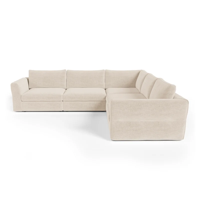 Canapé d'angle panoramique modulable 7-8 places NEST tissu tramé toucher doux beige
