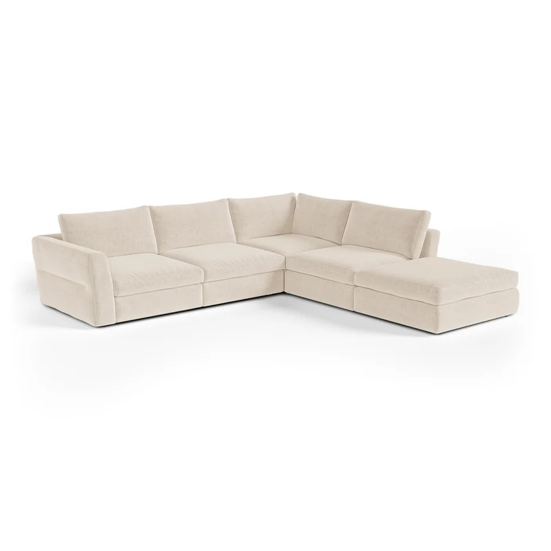 Canapé grand angle droit modulable 7 places NEST tissu tramé toucher doux beige