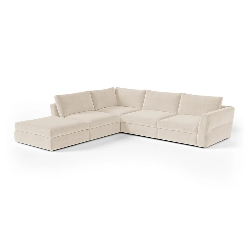 Canapé grand angle gauche modulable 7 places NEST tissu tramé toucher doux beige