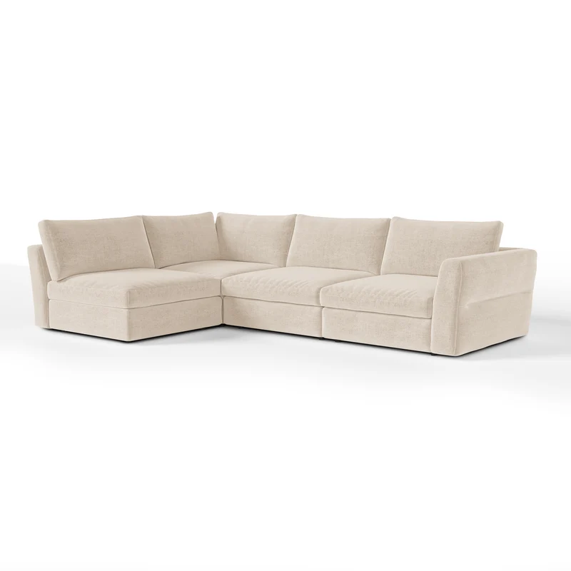 Canapé d'angle gauche modulable 5-6 places NEST tissu tramé toucher doux beige