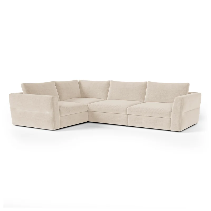 Canapé d'angle gauche modulable 5-6 places NEST tissu tramé toucher doux beige