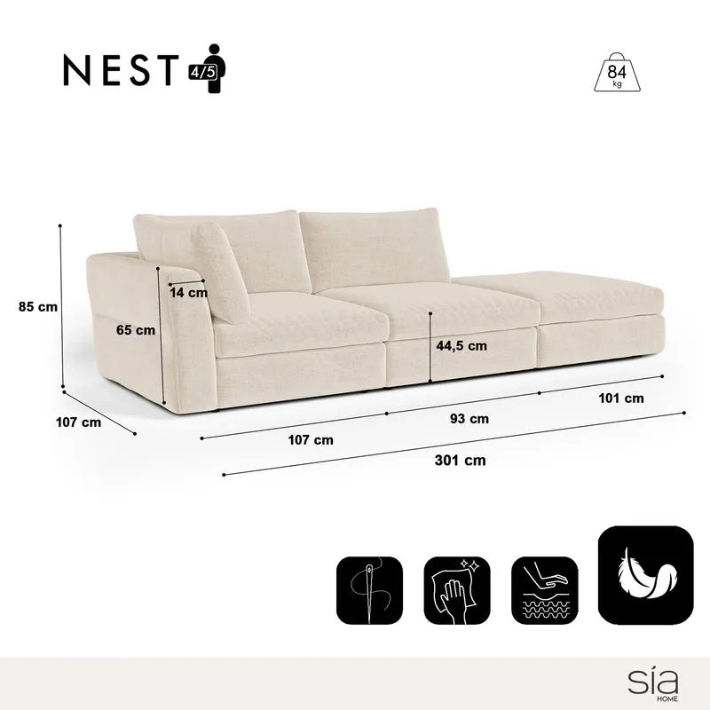 Canapé modulable 4-5 places gauche NEST tissu tramé toucher doux beige